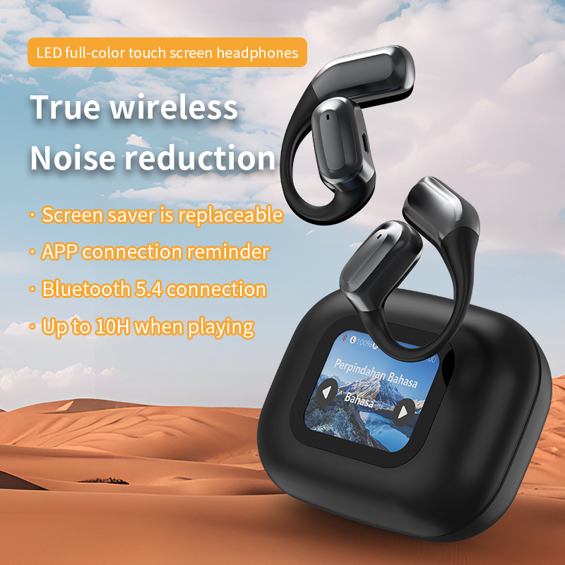 2025 hot-selling AI translation headset with long battery life and LCD smart color screen without he